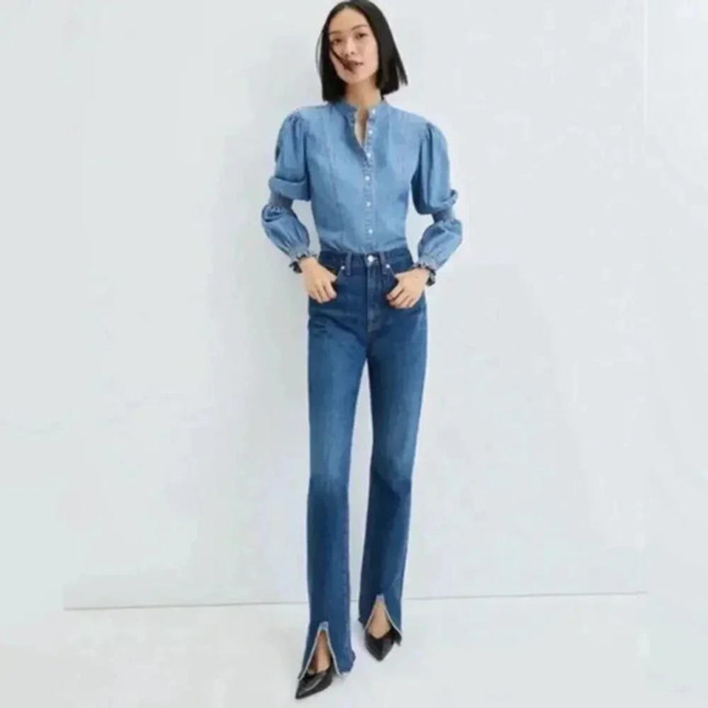 New Veronica Beard Keane Split Hem Straight-Leg Jeans in Bright Blue size 24 B48